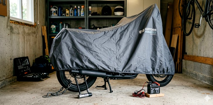 Moto stationné dans un garage