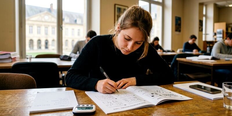 Jeune femme qui prépare un test psychotechnique à Caen