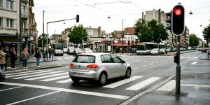 Une voiture qui franchit un feu rouge