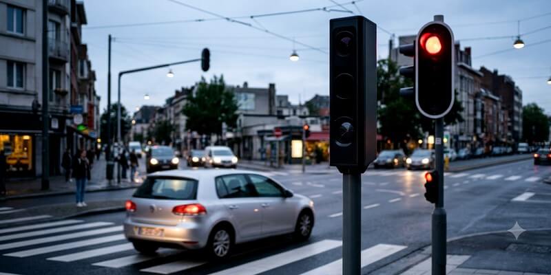 Une voiture qui franchit un feu rouge avec radar infrarouge